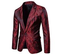 FSFA - Giacca da uomo in stile tribunale, sottile, con bottone, con un costume sottile, elegante, con tasche, rosso, XXL