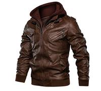 FSFA Giacca in Pelle con Cappuccio da Uomo Inverno Caldo Zipper Manica Lunga Trench Coat Giacca Cargo Vintage Collo Alto Classico Metà Lungo in Pelle Giacca, Taglia unica, Z#3-Marrone, S