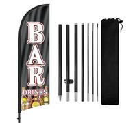 FSFLAG Bandiera da bar con piuma con asta per bandiera e picchetto da terra, 2,8 m, per bar e bevande, senza vento, per pubblicità all'aperto