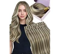 Fshine Capelli Umani Bundle Extension Capelli Geniale Tessitura 60 g 55 cm Marrone Chiaro Evidenziato e Bionda Platino Aggiornato Extension Capelli Veri Lunghissimi Professionale Extensions