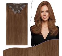 Fshine Clip in Estensioni Capelli Dritti 7 Pezzi Veri Extension Lisci Capelli Marrone Rossastro Extension Brasiliano 18 Pollici 135G Capelli Umani Full Head Double Weft Extension Clip 330
