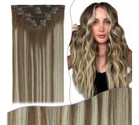 Fshine Dei Capelli Umani Reale Clip 24 Pollici 7 Pezzi 150G Clip Castano Medio con Biondo e Marrone Medio Balayage Dei Capelli Umani Reale Capelli Umani Lisci Extension Clip in Real Hair 6/60/6