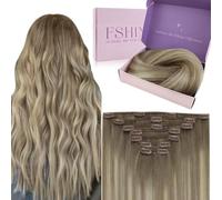Fshine Estensione in capelli veri con clip, 45 cm, 120 g, 7 pezzi, dal marrone chiaro al biondo candeggina, colore 19 8 60