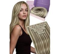 Fshine Estensioni per Capelli Naturali con Clip 45CM Highlights Biondo Cenere e Chiaro, 7PCS 120g Estensioni con Clip Colore 8P60