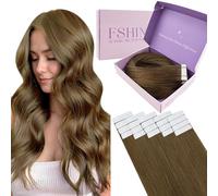 Fshine Extension Adesive Capelli Umani Lisci Marrone Medio Extension Capelli Remy Adesive 45 cm 50 g 20 pcs Extension Biadesive Capelli Veri Tape Extension Capelli Umani Veri Sposa 4