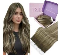 Fshine Extension Biadesive Capelli Veri 45cm 50g 20pcs Extension Adesive Invisible Capelli Lisci Castano Scuro A Castano Cenere Con Highlight Del Biondo Medio Tape Human Hair Matrimonio