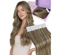 Fshine Extension Brasiliani Capelli Adesive 50 g 55 cm 20 pcs Extension Capelli Lisci Biadesive Castano Medio Con Highlight Biondo Tape Real Human Hair Festa Invisible 4P27