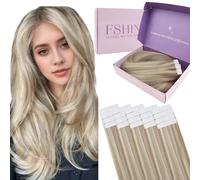 Fshine Extension Capelli Veri Adesive Highlight Biondo Cenere Con Biondo Candido Extension Capelli Remy Biadesive 45CM 50g 20pcs Extension Capelli Brasiliani Adesive Capelli Umani Lisci 18P613