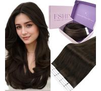 Fshine Extension Capelli Veri Biadesivo 40 cm Marrone Scuro Extension Capelli Adesive 50 g 20 pcs Biadesive Tape Human Hair Extensions Adesive Umani Lisci Estensioni Festa