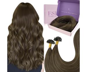 Fshine Extension Capelli Veri Cheratina 35 cm 50 g Extension Cheratina Capelli Veri Lisci Umani Balayage Da Marrone Scuro A Castano 1g/ciocca Estensione Keratin Matrimonio Colore 2 6 2