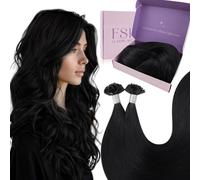 Fshine Extension Capelli Veri Cheratina 45 cm 50 g Extension Cheratina Capelli Veri Lisci U tip Human Hair Extensions Remy Nero Naturale 50 ciocche Colore 1
