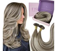 Fshine Extension Capelli Veri Cheratina 45 cm Extension Cheratina Capelli Umani Lisci Castano Chiaro con Platino Extensions Utip Keratina Remy 50 g 50 ciocche Matrimonio Colore 6 60 6