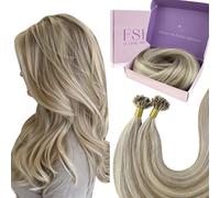 Fshine Extension Capelli Veri Cheratina 50g 40CM Keratin Capelli Marrone Chiaro Evidenziato e Bionda Platino 1g/ciocca U-Tip Extension Capelli Pre Bonded Hair Exension Lisci Capelli