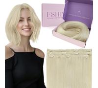 Fshine Extension Capelli Veri Clip 30 cm 50 g Extension Clip Capelli Veri 3 pcs Lisci Umani Biondi Bianco Platino Estensione Clips Double Weft Matrimonio Colore 1000