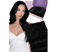 Fshine Extension Capelli Veri Clip 45 cm Extension Capelli 120 g Soave Umani 7 pcs Extensions Lisci Nero Intenso Colore 1