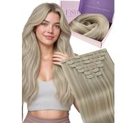 Fshine Extension Capelli Veri Clip 60 cm Extension Clip Capelli Veri Lisci Umani 120 g 7 pcs Evidenziatore Biondo Cenere Con Biondo Candido Estensione con Clips Remy Naturali Invisibile 18P613