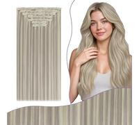 Fshine Extension Capelli Veri Clip 7 pcs 150 g 50 cm Balayage Biondo Cenere e Platino Extension Clip Capelli Veri Remy Naturali Lisci Fascia Unica 18P613
