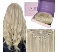 Fshine Extension Capelli Veri Clip Lisci 45cm Umani Capelli Veri Extensions 120g 7 Pezzi Biondo Cenere e Bionda Media Balayage Bionda Platino Double Weft 18/22/60