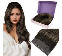 Fshine Extension Capelli Veri Filo Invisibile 45CM 80g Extension Capelli Balayage Colore 2 Castano Scuro e 6 Castano Medio Con 2 Marrone Scuro Lisci Veri Secret Wire
