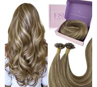 Fshine Extension Cheratina 50 cm 50 g Capelli Extension Keratin Capelli Castano Medio Con Riflessi Biondo Extensions Cheratina 1g/ciocca Remy Hair Lisci