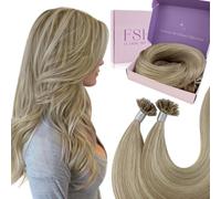 Fshine Extension Cheratina Capelli Veri 50 cm Extension Capelli Veri Cheratina Remy Lisci Biondo Chiaro con Riflessi Biondi Dorati 50 g 50 ciocche Colore 16P22