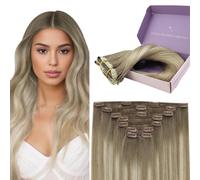 Fshine Extension Clip Capelli Veri 45.7cm 120g 7pcs Clip Estensione Capelli Umani Naturel Castano Chiaro A Biondo Chiaro Con Castano Chiaro Extension Remy Clip Nelle Estensioni Dei Capelli #8/8/613