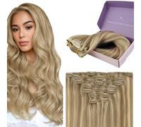 Fshine Extension Clip Capelli Veri Lisci 35.5cm 120g Highlight 16 Golden Biondi 22 Chiaro Extensions 7 Pezzi Clip in Double Weft Human Hair