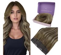 Fshine Extension Filo Invisibile Capelli Veri 45CM 80g Lunghi Extension Capelli Filo Colore 3 Castano Scuro con 8 Castano Medio e 22 Bionda Media Balayage Lisci Wire Hair