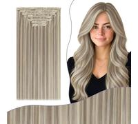 Fshine Extension in capelli veri con clip biondo cenere, 50 cm, 150 g, extension per capelli umani, clip di qualità, per il giorno del matrimonio, colore 18P613