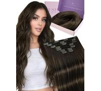 Fshine Extension in capelli veri, invisibili, clip balayage, da marrone scuro a marrone castagno, clip in capelli veri, 55 cm, 120 g, 7 pezzi per un maggiore volume, colore 2 8 2
