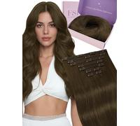 Fshine Extension per capelli veri, clip in marrone medio, 50 cm, 120 g, 7 pezzi, per principianti, invisibili, clip in extension, colore 4