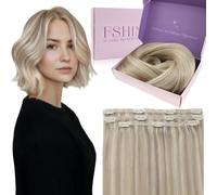 Fshine Extension per capelli veri, con clip, 50 g, 30 cm, 3 extension in capelli veri, biondo cenere, con biondo sbiancante e setoso, colore 18P613