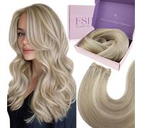Fshine Extension Tessitura Capelli 40 cm 100 g Capelli Veri Cucitura Highlight Biondo Cenere con Biondo Candido Extension Matassa Remy Lisci Colore 18P613