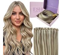 Fshine Geniale Tessitura Extension Marrone Chiaro Evidenziato e Bionda Platino Ultra Sottile Capelli Lunghissimi 50 g 35 cm Leggeri Estensioni Umani Matassa Lisci Extension Weft