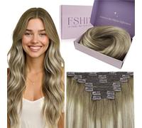 Fshine Lunghi Extension Capelli Clip Capelli 20 Pollici 7 Pezzi Castano Scuro A Castano Cenere Con Highlight Del Biondo Medio Extension Lisce 150G Clip Extension Clip Capelli Umani Veri 3/8/22