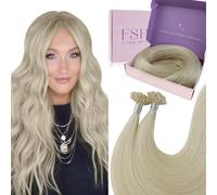 Fshine U Tip Keratin Extension Capelli 55cm 50g Umani Brasiliani Lungi Biondo Platino Lisci Colore 1000 Cheratina 1g/ciocca Pre Bonded
