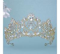 FSJMTQTS Corone per Donne Corona da Sposa Matrimonio Prom Party Diamond Tiara Compleanno per Il Ballo di Compleanno(Gold)