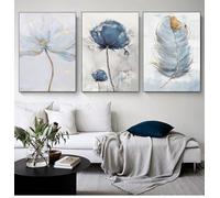 FSLEOVN Quadro su tela astratta blu oro foglia delle piante, immagine da parete, per soggiorno nordico, decorazione da parete, poster blu con fiori, senza cornice (B, 20 x 30 cm)