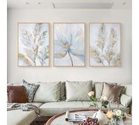 FSLEOVN Quadro su tela astratta blu oro foglia delle piante, immagine da parete per soggiorno nordico, poster da parete, motivo floreale, senza cornice (A,30 x 40 cm)