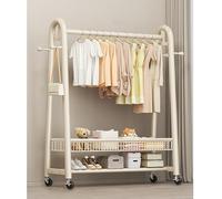 Fslvmin Robusto Appendiabiti per Appendere I Vestiti, Appendiabiti con Ruote in Metallo con Ganci e Ripiani, Appendiabiti Indipendente per Camera da Letto(100x40x170cm(39x16x69inch), Cream)