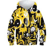 FSMHDG Hoodie per Bambini Unico con Stampa 3D Teschio - Sweatshirt per Bambini Morbido, Felpa per Bambini Perfetta per Ogni Stagione.