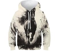 FSMHDG Sweatshirt per Bambini Un Cavallo Che corre con Stampa Tridimensionale - Hoodie per Bambini Vivace, Felpa per Bambini Adatta per Ogni Stagione.
