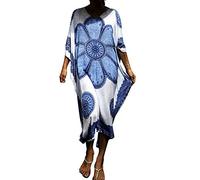 FSMO Elegante poncho da spiaggia con stampa etnica allentata caftano smock estivo maxi abito, Bianco A., taglia unica