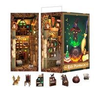 Fsolis DIY Book Nook, Con Mobili in Legno e Luci LED, 3D Puzzle in Legno, Kit di Costruzione di Modelli, Casa delle Bambole, Booknook con Copertura Antipolvere(Magic Pharmacist)