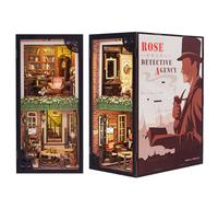 Fsolis DIY Book Nook,Fai da te Kit per Casa delle Bambole in Miniatura,Booknook con Luci a LED e Piastra Antipolvere Inseribile,3D Puzzle in Legno (Rosa Detective Agency)