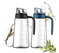 FSONA Dispenser automatico per olio d'oliva da cucina, contenitore per condimenti da 630 ml, con tappo automatico e tappo, ampolla in vetro per aceto da cucina (nero + verde)