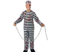 FSSPLJHYJ Costume da prigioniero zombie di Halloween, costumi da prigioniero, costume da prigioniero a righe bianche e nere con manette, feste a tema (S)
