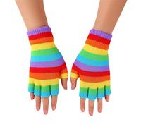 FSSTUD 1 paio di guanti senza dita a righe arcobaleno guanti a maglia mezze dita guanti caldi per digitazione guanti termici invernali colorati, Colorato, 16 x 12 cm