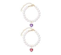 FSSTUD 2 collane per cani con perle finte a forma di cuore e strass, collare per gatti, collari per cuccioli e animali domestici, piccoli gioielli per animali domestici, collare da principessa per