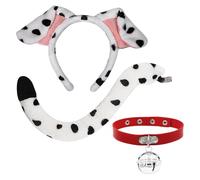 FSSTUD Set di 3 costumi da dalmata con orecchie da dalmata fascia per cani cosplay collare dalmata coda di cane peluche orecchie di animale fascia per capelli accessori per feste di Halloween